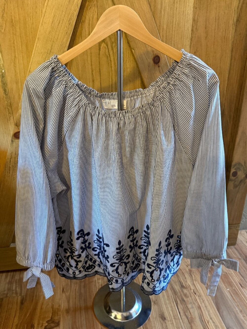 Time and Tru Striped Embroidered Peasant Top 2XL